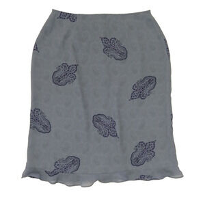 Vintage 90s Midi Skirt Size 10 Gray Paisley Print Whimsygoth Chiffon Flutter Hem